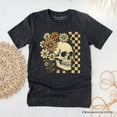 thumbnail image 6 of Checkered Floral Skeleton T-Shirt, Vintage Skull Daisy Halloween Tee, 6 of 6