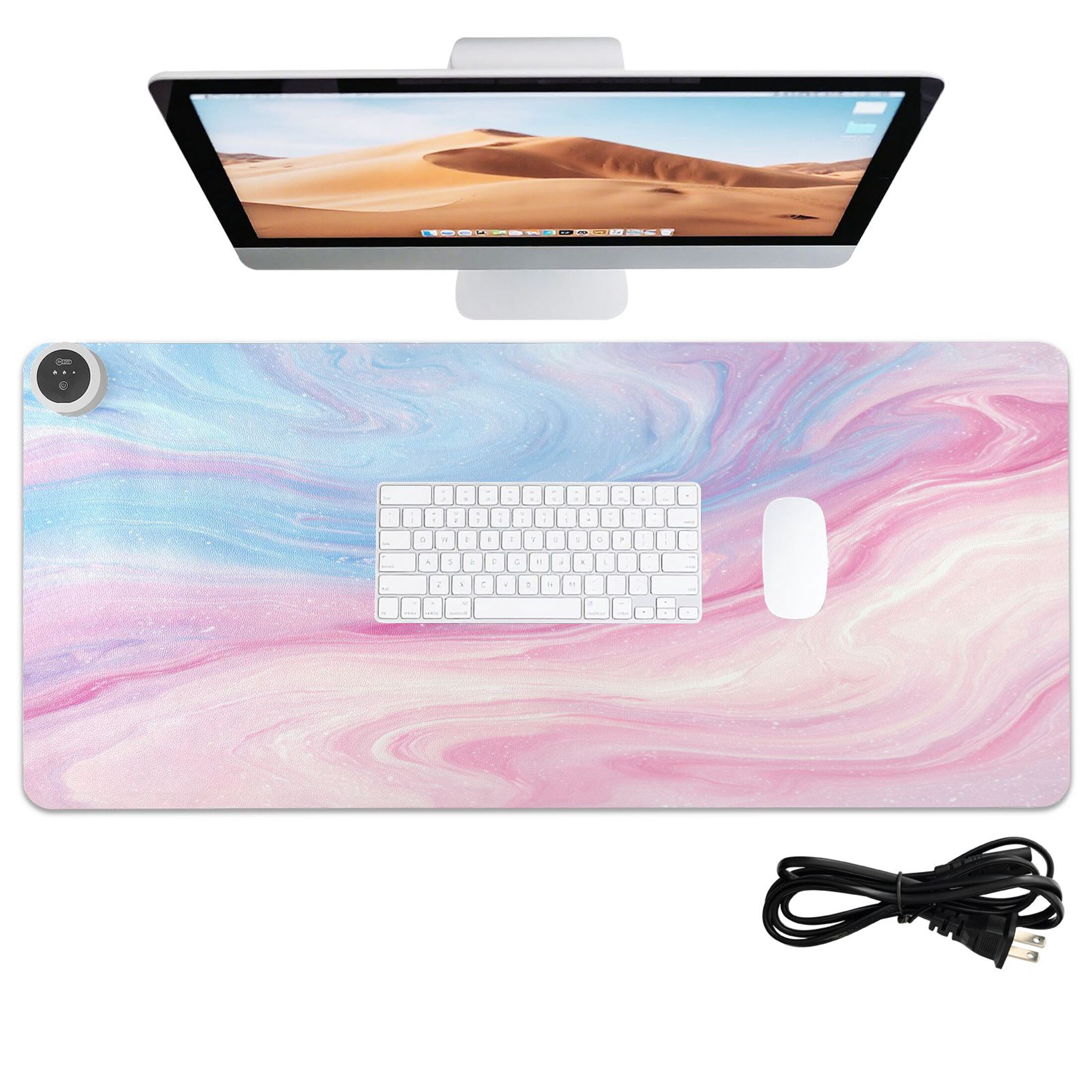 Large Heated Desk Mat Mouse Pad 31.5"x13"PU Leather Graphene Heating Desk Warmer with 3 Temperature Settings 110V US Plug Non-Slip Warm Pad for Home, Office, and Gaming Dreamy Swirl Galaxy Print