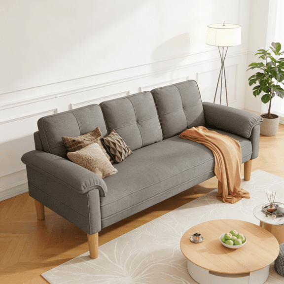 3-Seater Sofa with Solid Hardwood Frame, 660lbs Capacity, Modern Linen Fabric, Dark Gray