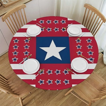 HAOXIT Tablecloth US Flag Waterproof Washable Round Tablecover for Party Banquet Home Dinner Decor 54-58