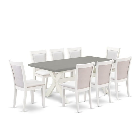 East West Furniture X-Style 9-Piece Wood Dining Set in Cement/White/Cream