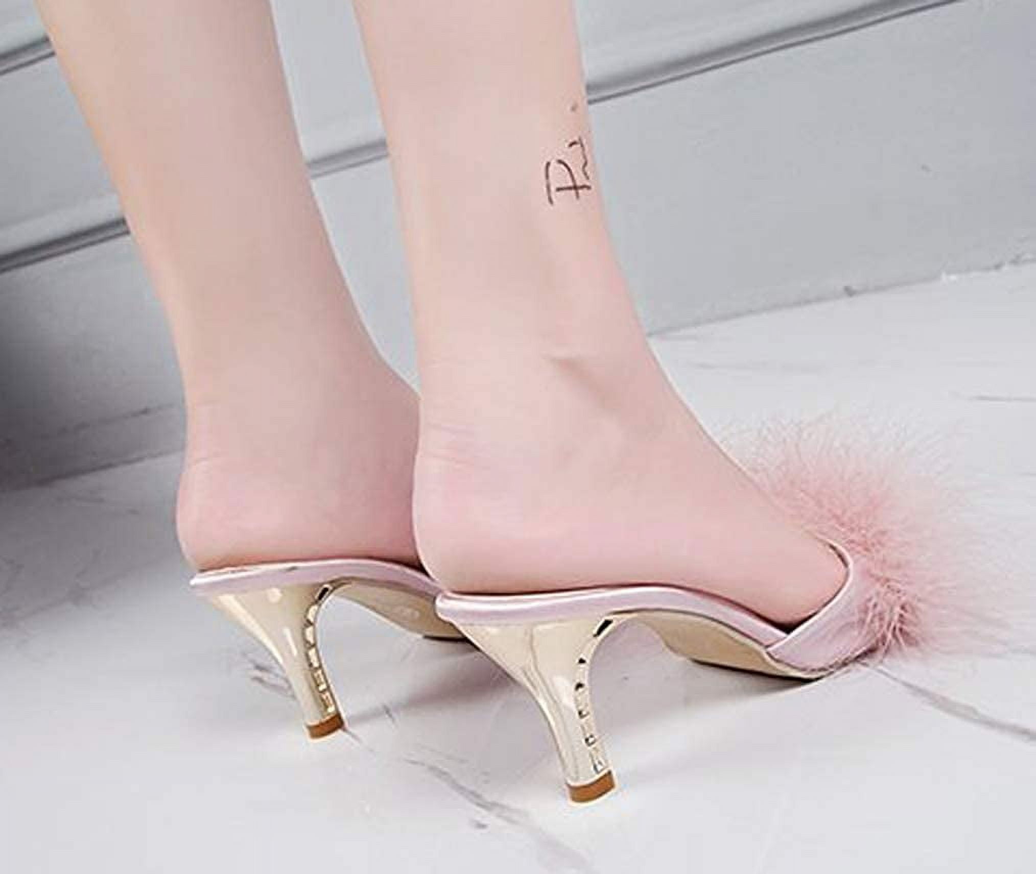 Women s Plush Kitten Heels Flurry Slippers Fuzzy Slippers