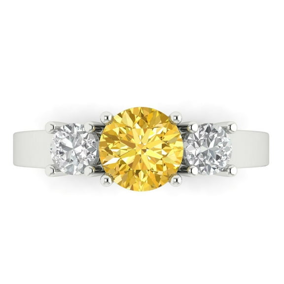 Three-Stone Engagement Ring for Women - 1.5ct Simulated Yellow Diamond in 18K White Gold Promise Ring