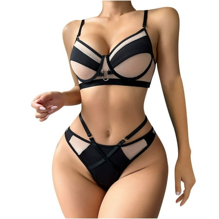 

Womens Lingerie Sets Clearance Tight Fit Bib Pants Coverall Sling Split Type Hollow Sling Straps Lingerie Set Strapless Push Up Bras Black L