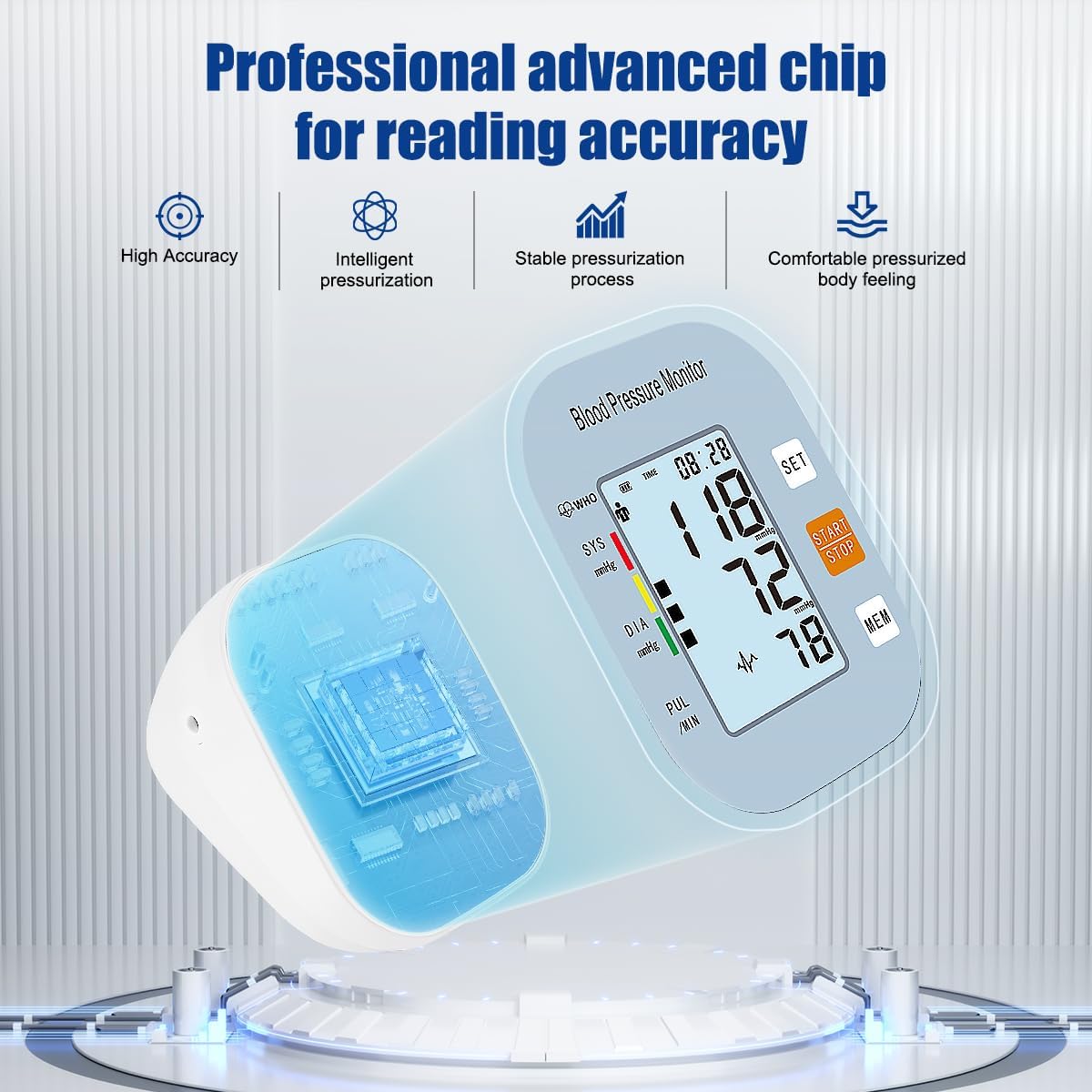 Monitor de presión arterial, máquina de presión automática con pantalla retroiluminada grande, precisa para 2 usuarios con brazalete y bolsa de almacenamiento, azul 2