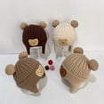 thumbnail image 4 of SnD Plus Toddler Winter Warm Bear Beanie Hat – Soft Cotton & Wool Knit Baby Hat with Pompom and Ear Protection, Unisex for 0–36 Months Dark Brown, 4 of 5