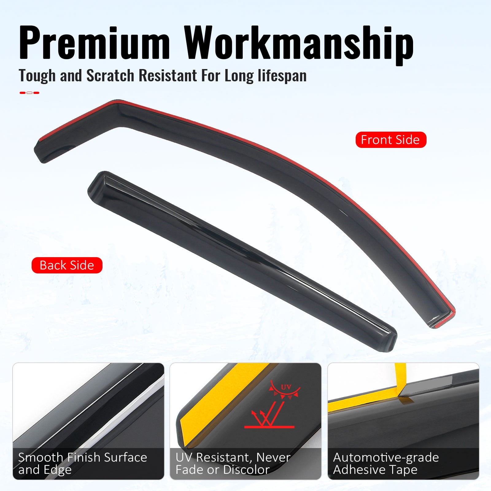 Ikon Motorsports In-Channel Window Visors Shades Vent Rain Guards for 2019-2026 Chevy Silverado GMC Sierra 1500 & 2022 1500 LTD 1500 Limited Crew Cab