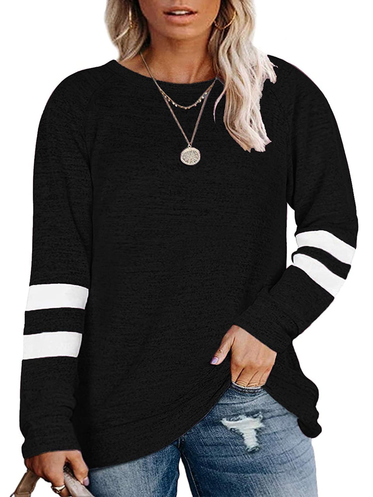 Famulily Womens Casual Color Block Crewneck Sweatshirts Long Sleeve Loose Pullover