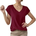 thumbnail image 2 of Fznquz Basic Womens T Shirts Summer Casual Red T-Shirt V Neck Short Sleeve Loose Fit Ladies Blouses, 2 of 4
