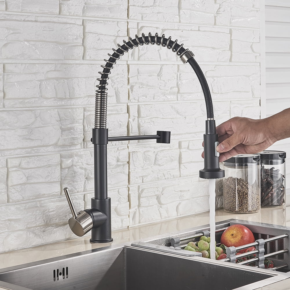 Senlesen Black Brushed Nickel Kitchen Sink Faucet Pull Down Sprayer Deck Mounted