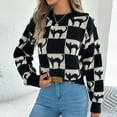 thumbnail image 6 of Women's Christmas Sweater Snowflake Checkered Knit Pullover Long Sleeve Winter Holiday Top Black L, 6 of 8