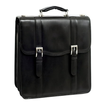 McKlein FLOURNOY, Double Compartment Laptop Briefcase, Top Grain Cowhide Leather, Black