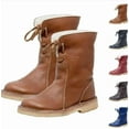 thumbnail image 3 of Women's Vintage PU Leather Snow Boots, Waterproof Warm Lining Mid-Calf Boots for Winter, Comfortable Retro Style Boots for Women, 3 of 7
