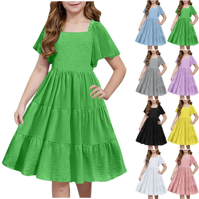 Milgrthf Robe Midi d'Été pour Fille Manches Courtes Henley Col en V Robe T-Shirt à Boutons Été 2025 6-15 Ans Rouge