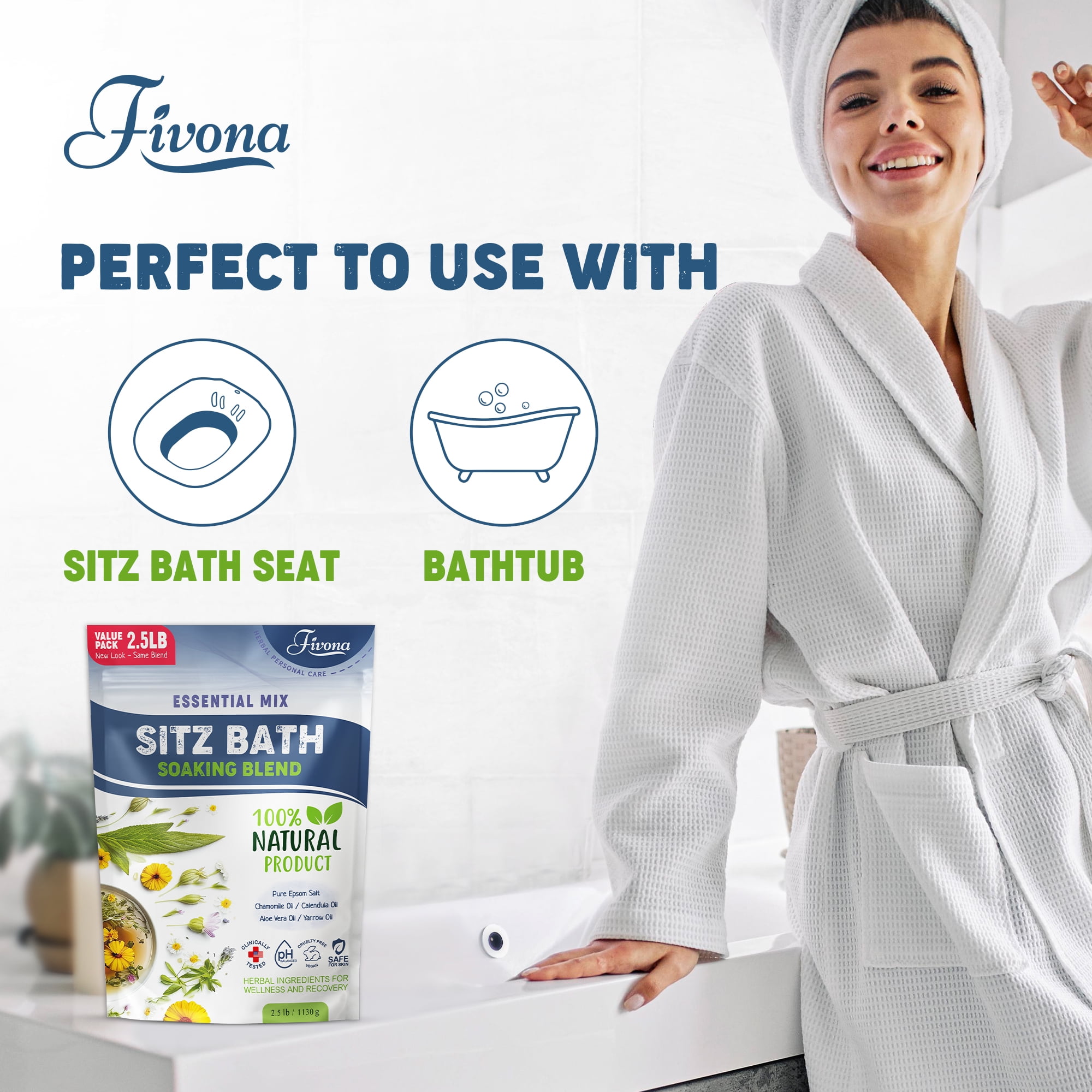 Fivona 40oz Hemorrhoids and Postpartum Care Sitz Bath Soak, Epsom Salt with All Natural Oils for Self Care Bartholin Cyst Treatment, Large Value Pack