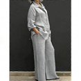 thumbnail image 2 of Linen Shirt and Wide Leg Pants Set for Women - 2 Piece Long Sleeve Casual Suit with Button Blouse and Loose Trousers Outfit, 2 of 4