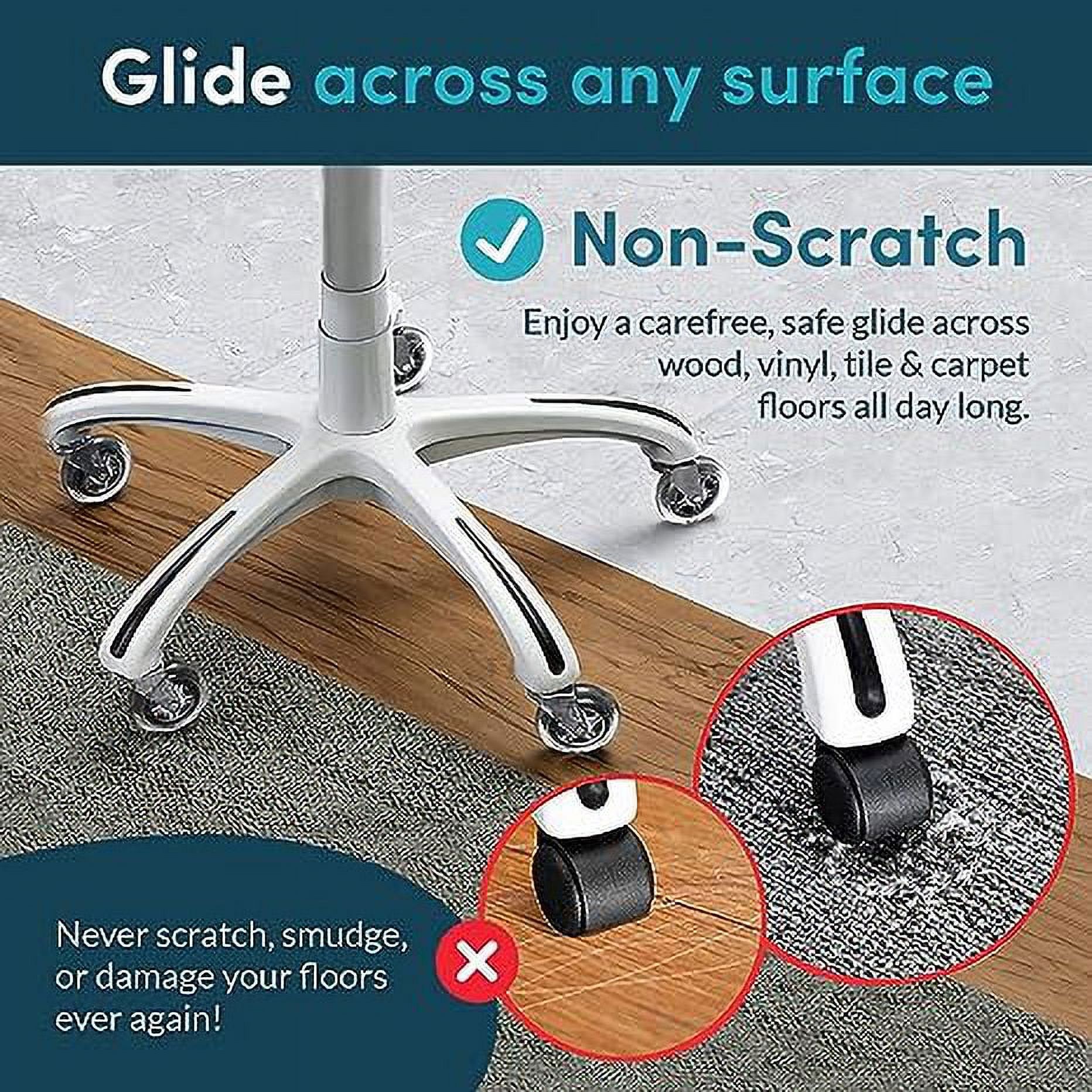 Lifelong Office Chair Caster Wheels, Easy Instalation with Safe Glide and Rollerblade Style for Wood, Carpet Floors, Tiles, Universal Fit, Set of 5