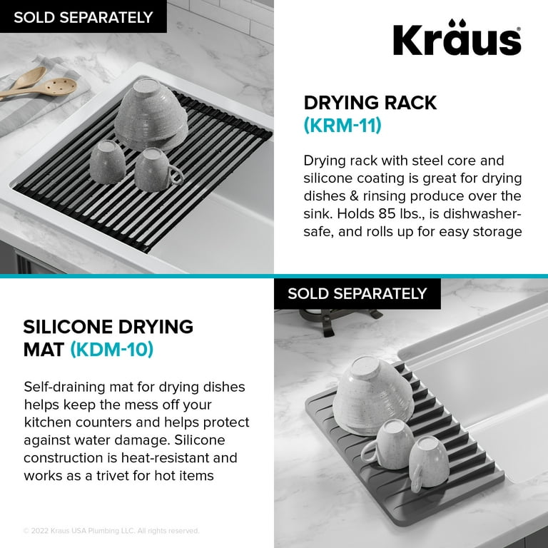 KRAUS Self-Draining Black Silicone Dish Drying Mat or Trivet for