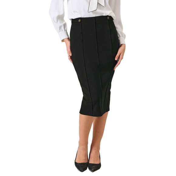 Falda Lápiz de Mujer Inspire Chic de Cintura Alta con Pliegues Frontal para Oficina Bodycon 2XL Negra