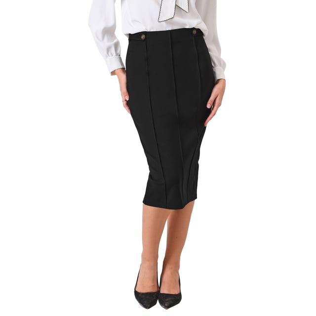 Falda Lápiz para Mujeres Inspire Chic, Cintura Alta, Con Pliegues en la Parte Frontal, Falda Bodycon para Oficina, Color Negro, Talla M