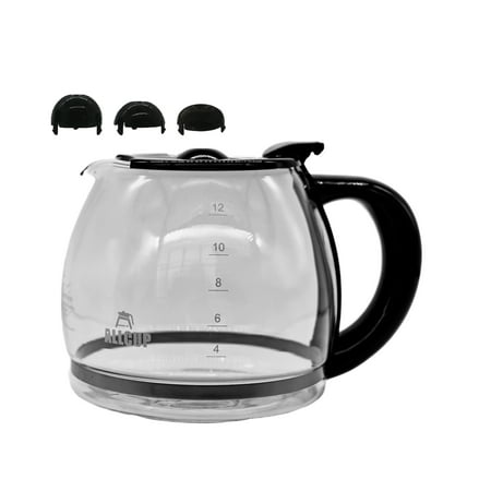 ALLCUP 12-CUP Glass Replacement Coffee Carafe Compatible with Mr. Coffee, Black & Decker and More, Black Close Handle