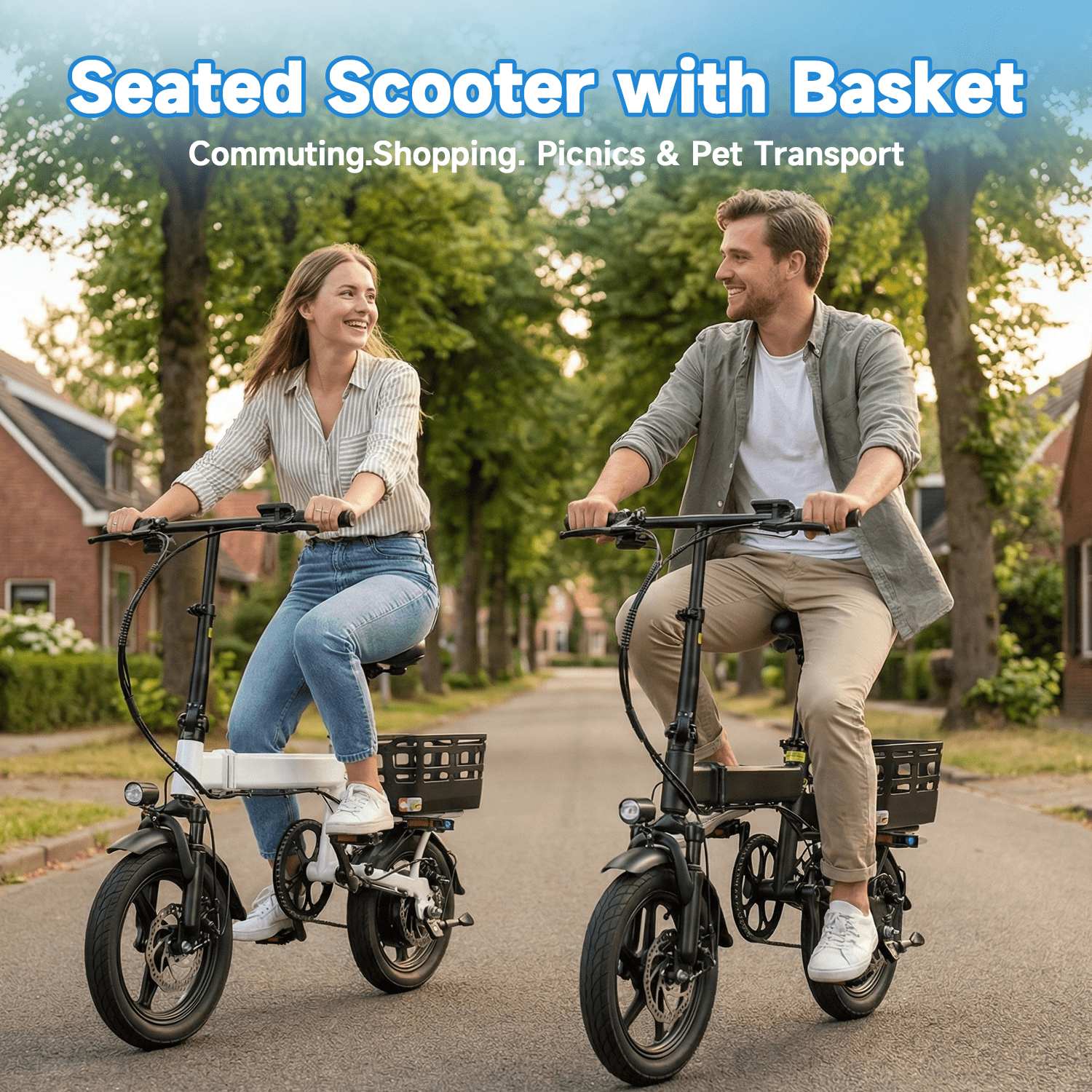 XKJQTA Electric Bike for Adults,500W Motor, 20 MPH,Folding Ebike with Baskets,,Commuter City E-Bike with 576Wh Battery,14" Electric Bicycle with Smart Uphill,20+ Miles,Mini E Bikes for Teens,UL2849
