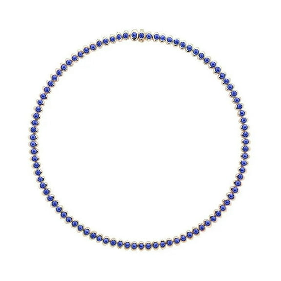 925 Sterling Silver Blue Sapphire Unisex Round Tennis Necklace In Sapphire Tennis Necklace Blue Sapphire tennis necklace