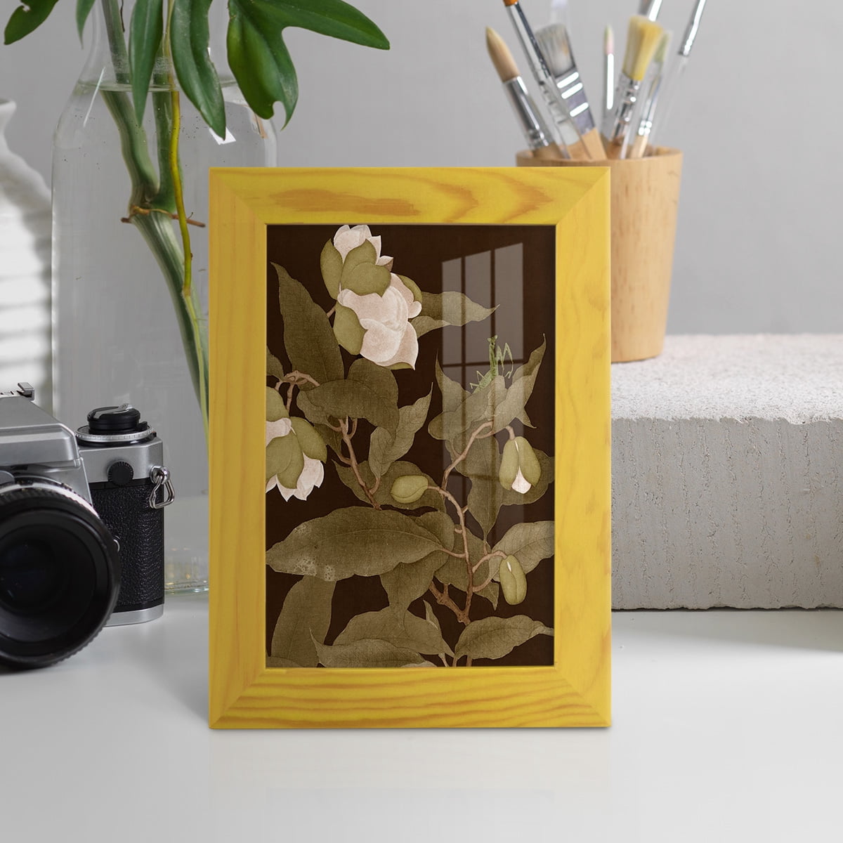 Asian Brocade I - Framed Print w/glass - Sunflower Yellow