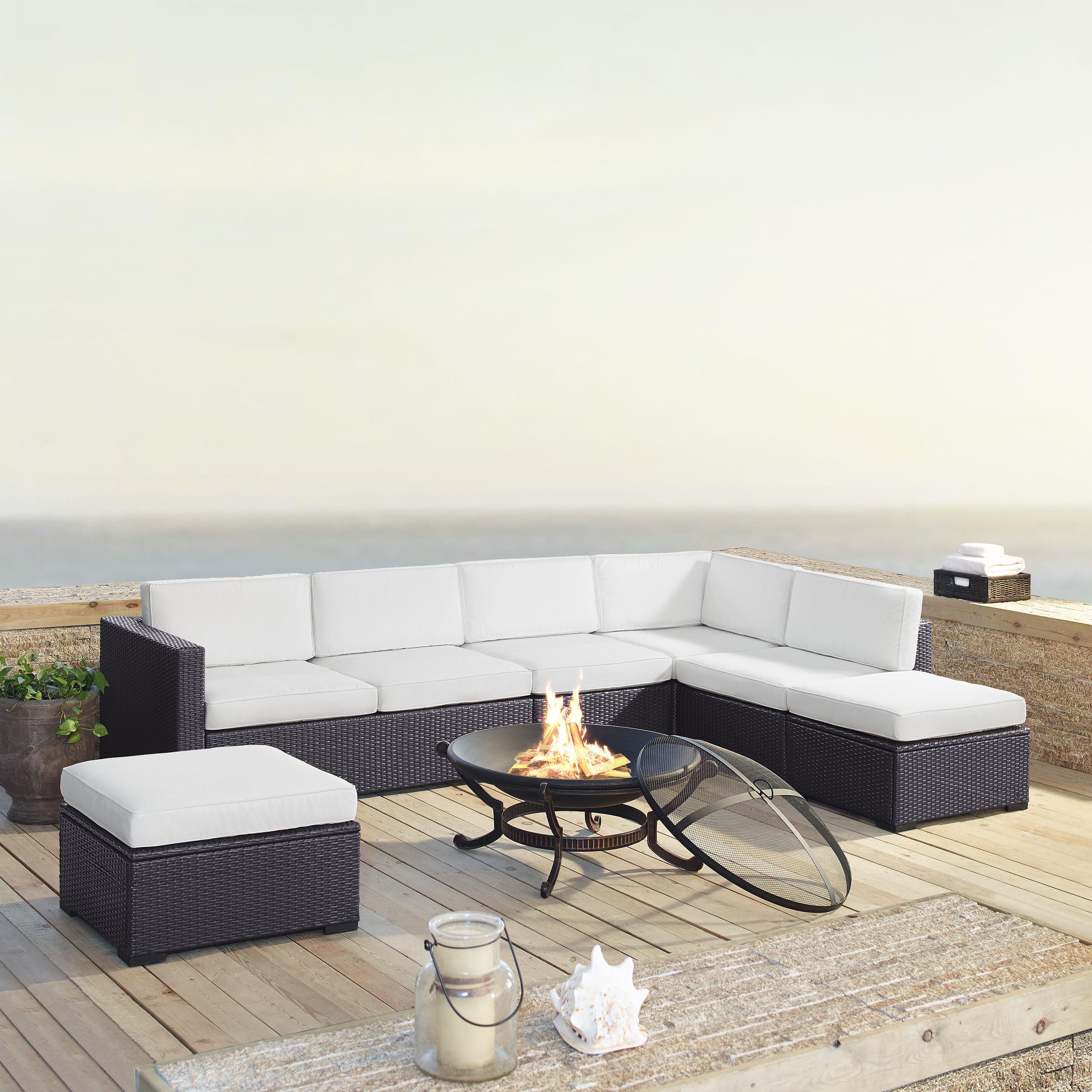 Crosley Furniture Biscayne 6 Piece Wicker Outdoor Sectional Set with Firepit - image 2 of 4
