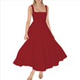 thumbnail image 2 of Vestido Midi Fluido con Escote Cuadrado y Tirantes Anchos para Mujer, /Verano 2025, para Invitada de Boda, Baile, Cóctel Rojo XL, 2 of 8