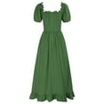 thumbnail image 4 of CFLVAEK Womens Medieval Renaissance Dresses Puff Sleeve Long Dress Vintage Bow Tie V Neck Evening Dress Solid Color High Low Gown Dress Green XL, 4 of 6