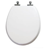 Round Toilet Seat Slow Close White Wood - 16.5 Inch Bowl Fit - Chromed Hinges - Durable & Easy Install Bathroom Toilet Seat