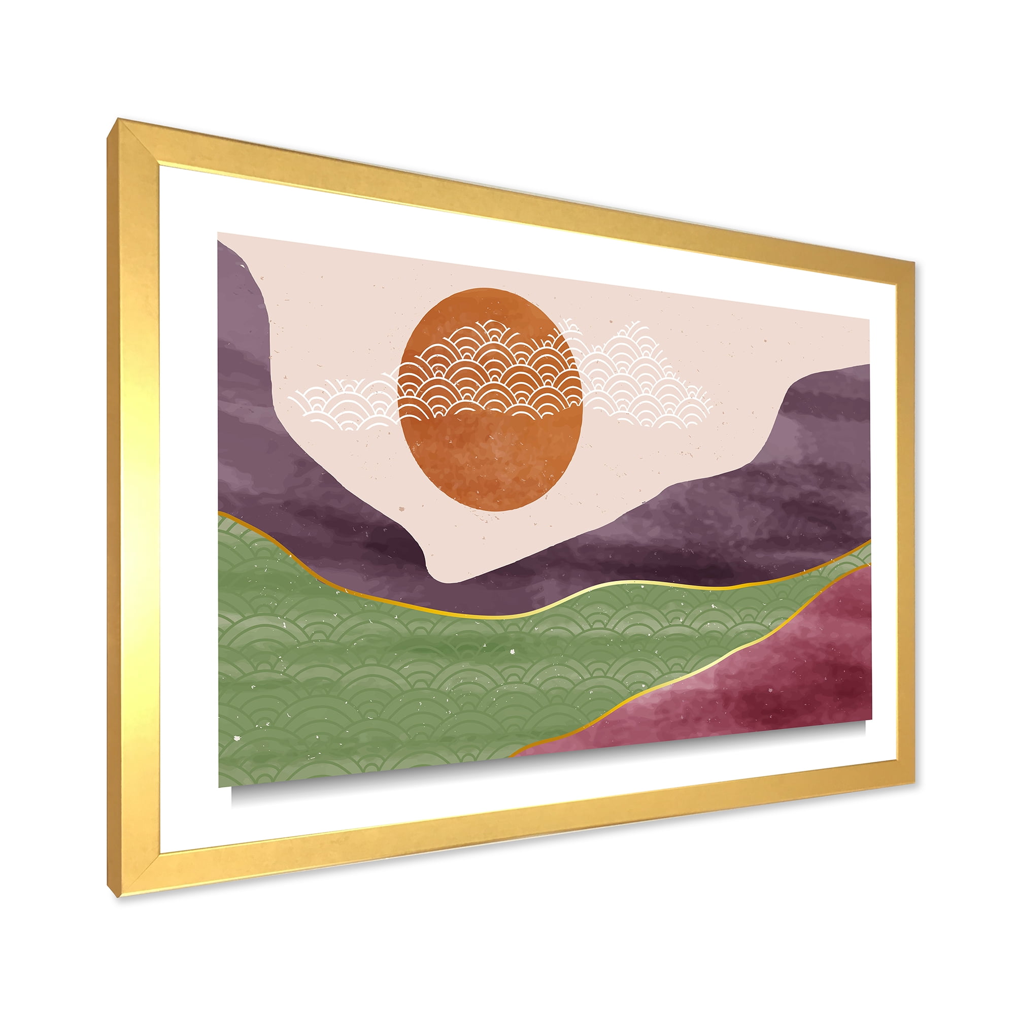 Designart 'Abstract Landscapes With Mountain River and Moon' Modern Framed Art Print