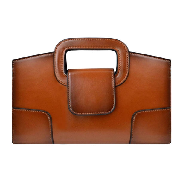ZLMBAGUS - Bolso de mano vintage con solapa y asa superior para mujer, Marrón, Talla unica