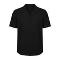 thumbnail image 5 of Men's Short Sleeve Shirt With Collar Casual Loose Fit Breathable Business Top 95% Cotton 5% Spandex Solid Color Daily Home | Zenithor,Black L, 5 of 9