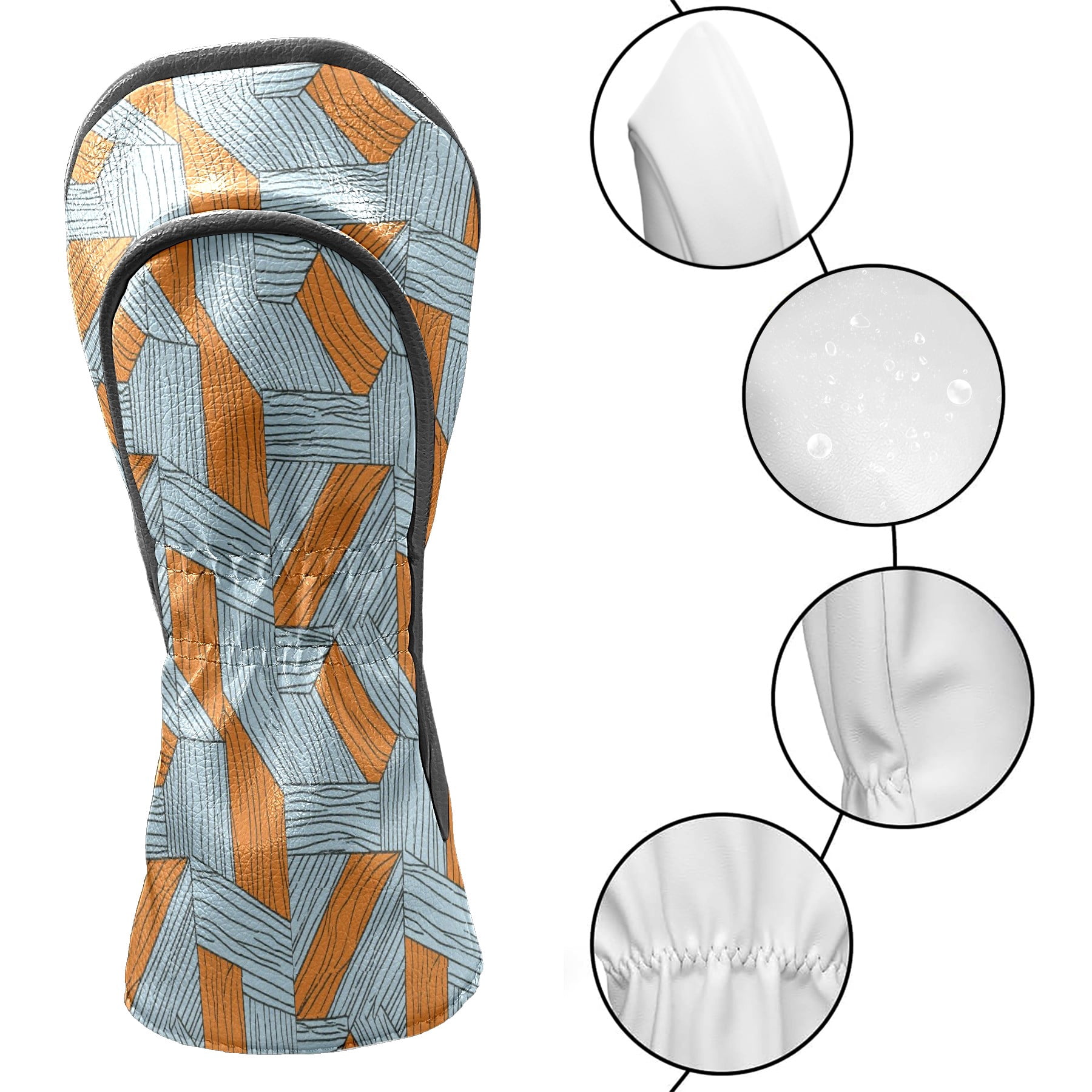 Golf Club Head Cover Waterproof Leather Golf Accessories HeadCovers Set Driver Headcover for Women Men Geometric Striped Grid