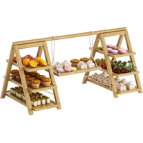 Wooden Cupcake Stand, 3 Tier Cupcake Display Stand with Swing for Dessert Display, Dessert Stands with Serving Tray and Foldable Stand for Birthday Wedding Party Home Decor