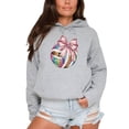 thumbnail image 2 of Disco Volleyball Coquette Bow Hoodie for Women & Girls Game Day, Gray Hoodie, M, 2 of 8