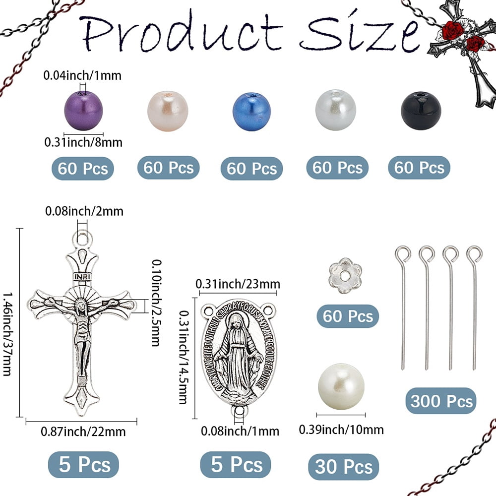 DIY Rosary Bead Jewelry Making Finding Kits including Alloy Pendants & Links & Bead Caps Glass Pearl Beads 304 Stainless Steel Eye Pins Mixed Color