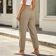 thumbnail image 4 of TtopsQueen Women Elastic Drawstring Straight Leg Pants, High Waist Lightweight Textured Trousers with Side Pockets, Loose Fit Vacation Casual Daily Wear Khaki,S, 4 of 5