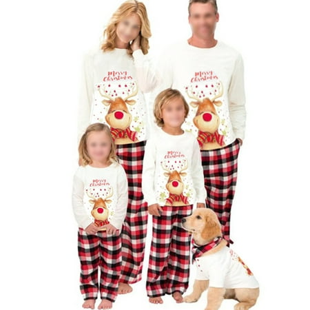 

FOCUSNORM Christmas Xmas Family Matching Set Pajamas Sleepwear Nightwear Kids Adult Elk Plaid Pyjamas
