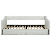 Euroco Upholstered Twin XL to King Size Daybed, Sofa Bed with Trundle and 2 Drawers, Beige