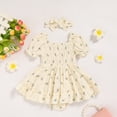 thumbnail image 2 of ZEHJUHAN Infant Girls Smocked Bubble Romper Dress Short Puff Sleeves with Matching Headband White and blue floral，12-18M, 2 of 7