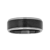 Brilliance Fine Jewelry Men's Black Two-Tone Tungsten Frozen Finish Step Edge 8MM Wedding Band - Men's Ring