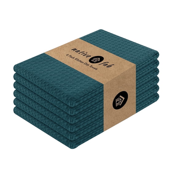 Native Fab Cotton Kitchen Towels Absorbent, Washable, 6 Pack, Teal Green