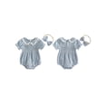 thumbnail image 2 of Aojekbee Baby Girl Summer Romper Fashionable Flower Trim Short Bubble Sleeve Smocked Jumpsuit with Headband, 2 of 9