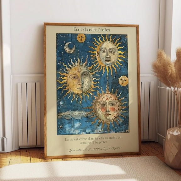 Cosmic Sun And Moon Wall Art - Mystical Astrology Wall Decor - Lunar And Solar Celestial Artwork Wall Art, Modern Wall Decor, 8x12 UNFRAMED
