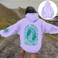 thumbnail image 5 of Goindgs Oversized Sweatshirt for Women Loose Beach Letter Duplex Printed Long Sleeved Pullover Hoodie with Pockets Pullover Sweatshirts Fall Outfits Purple-L, 5 of 7