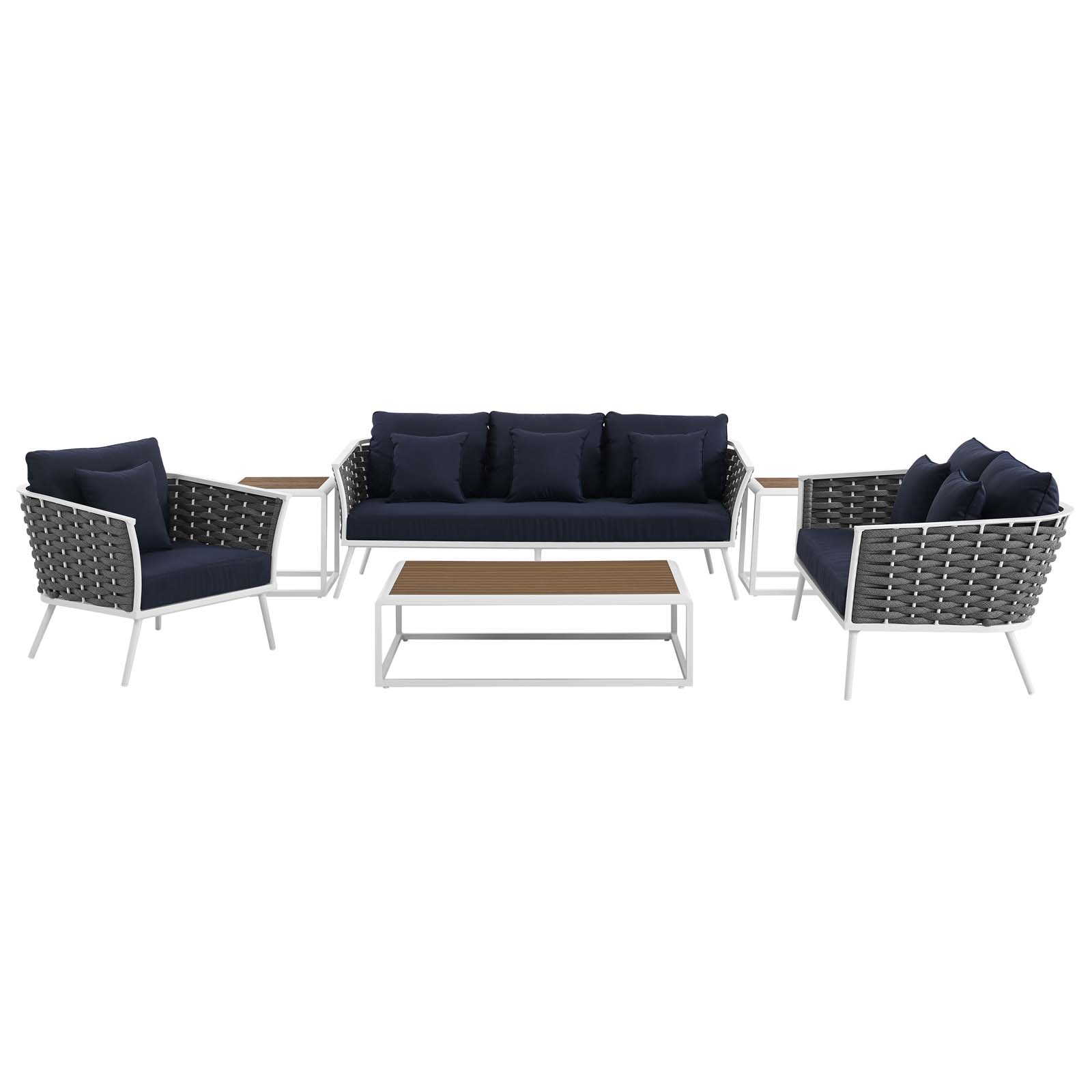Modern Contemporary Urban Design Outdoor Patio Balcony Garden Furniture Lounge Chair, Sofa and Table Set, Fabric Aluminium, White Navy - image 4 of 8