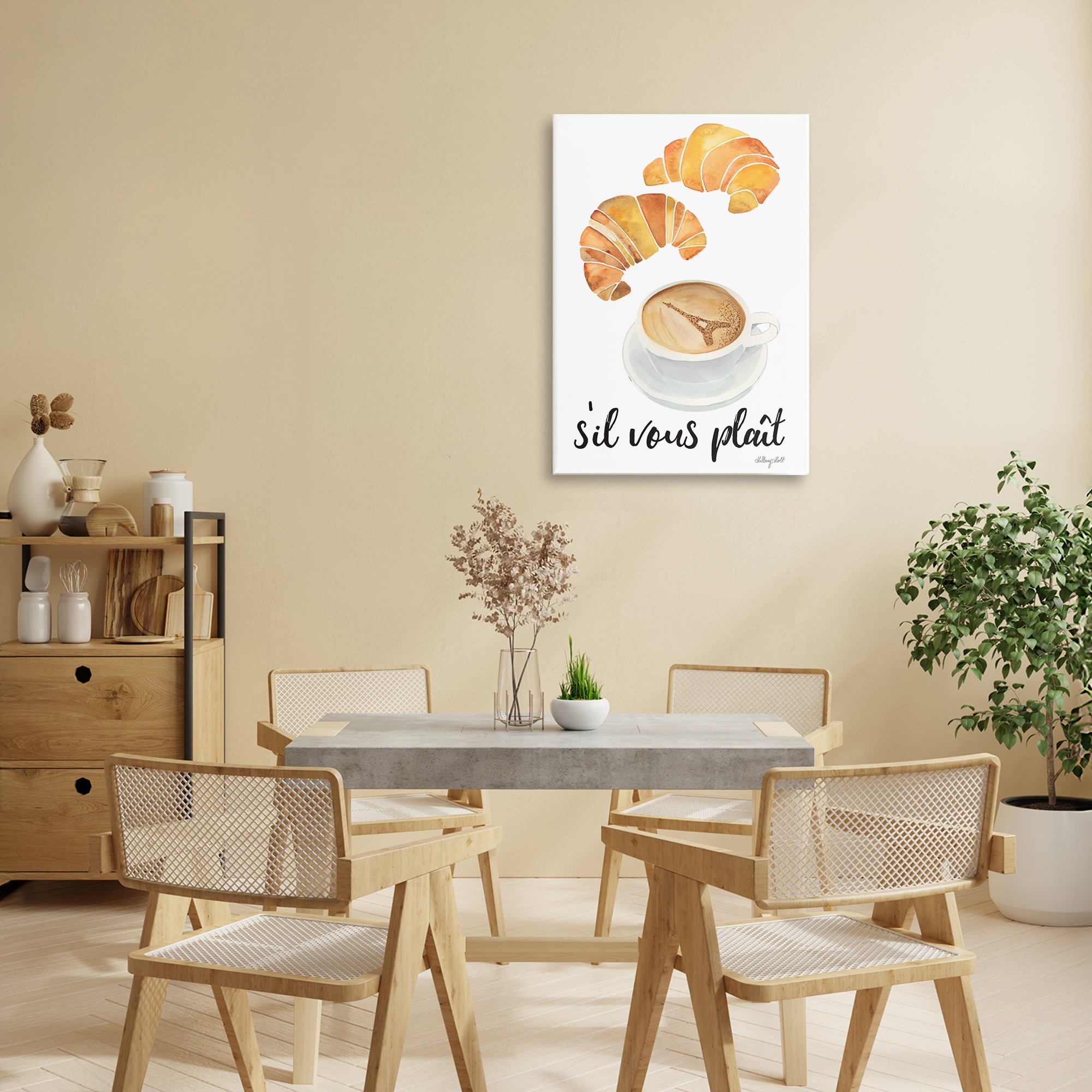 Stupell Industries Paris Croissant and Coffee Canvas Wall Art, design by Hillary Holt